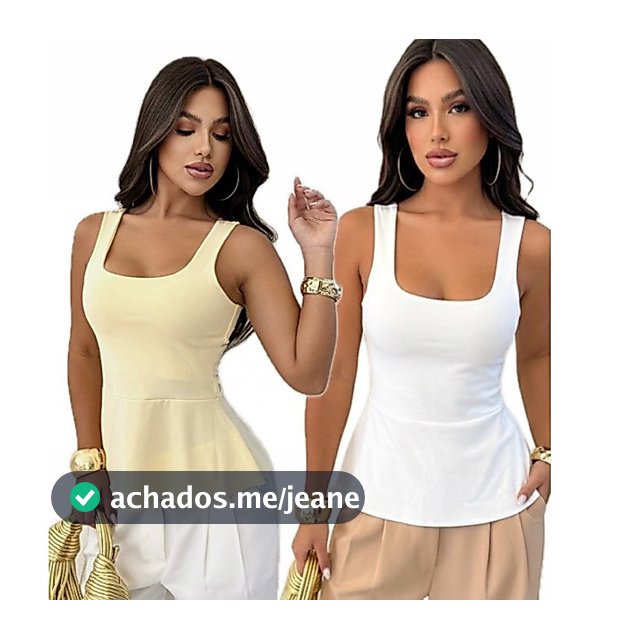 Kit 2 Blusa Regata Bata Feminina Peplum Suplex Cintura Marcada Básica Estilosa Moda Social Casual Elegante Verão