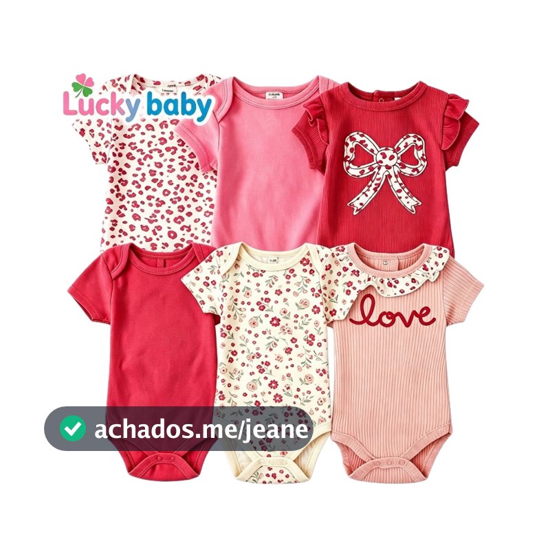 Lucky Baby Kit 6 Peças Body Manga Curta Bebê Menina Estampado Flor e Pato Recém‑Nascido 0‑9 Meses Uso Verão