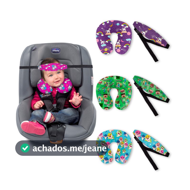 Kit Almofada de pescoço + Faixa Apoio Suporte Cabeça de Bebê Cadeirinha Carro