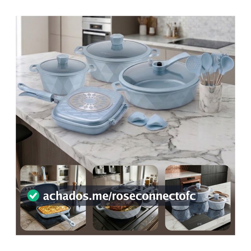 Jogo Panelas Completo 17 Peças Antiaderente Cerâmica com Acessórios Silicone