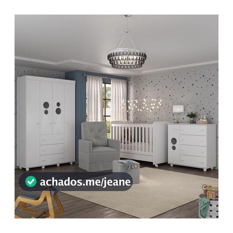 Quarto Completo com Colchão, Poltrona de Amamentação e Puff Pimpolho Multimóveis MP4103