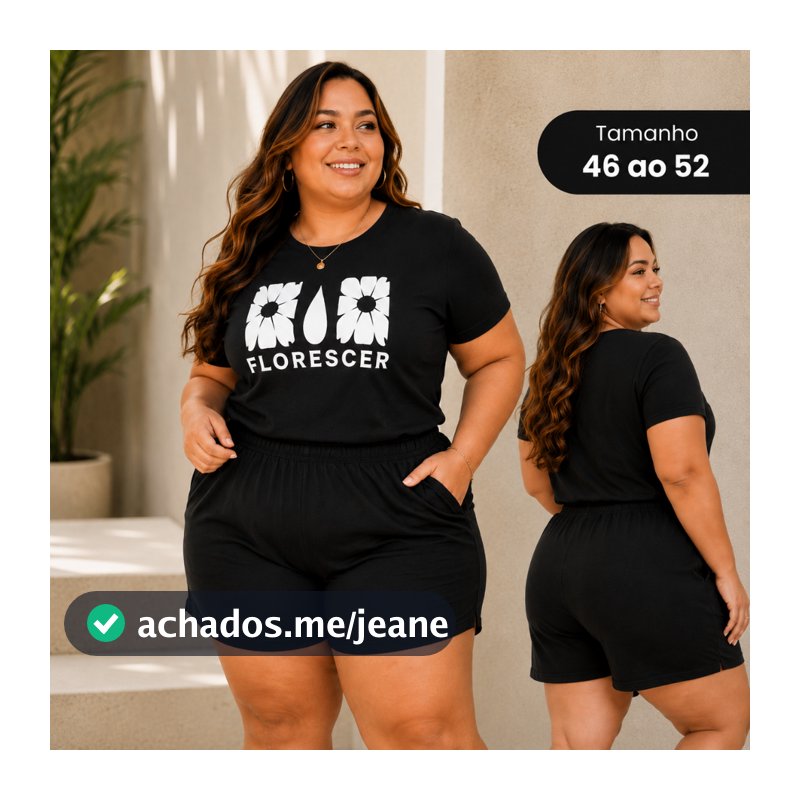 Conjunto Feminino Blusa e Short Plus Size com Bolso 46 ao 52 100% Algodão