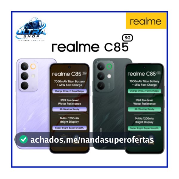Celular Smartphone Realme C85 5G 256GB 8GB RAM Dual SIM Tela 6,8" Bateria Titan 7000mAh