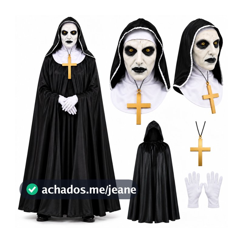 Fantasia Completa Freira Assustadora Festa Temática Halloween (Máscara Látex  + Acessórios)