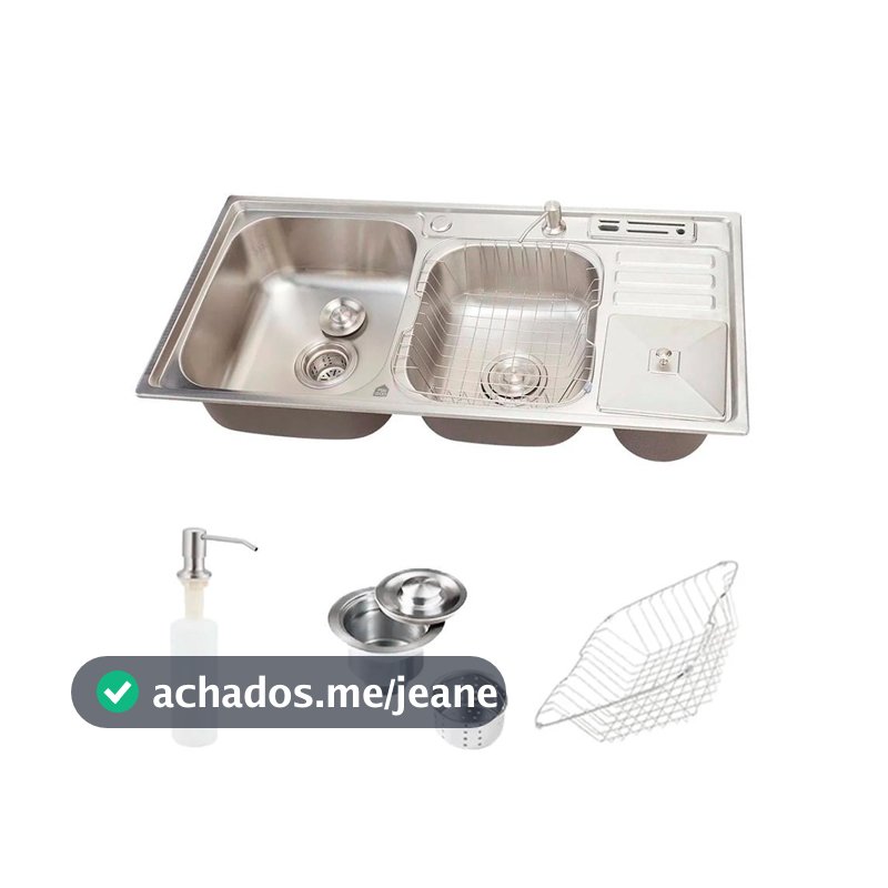 Cuba Dupla Nukini 92x45cm Inox 201 c/ Lixeira Pingoo