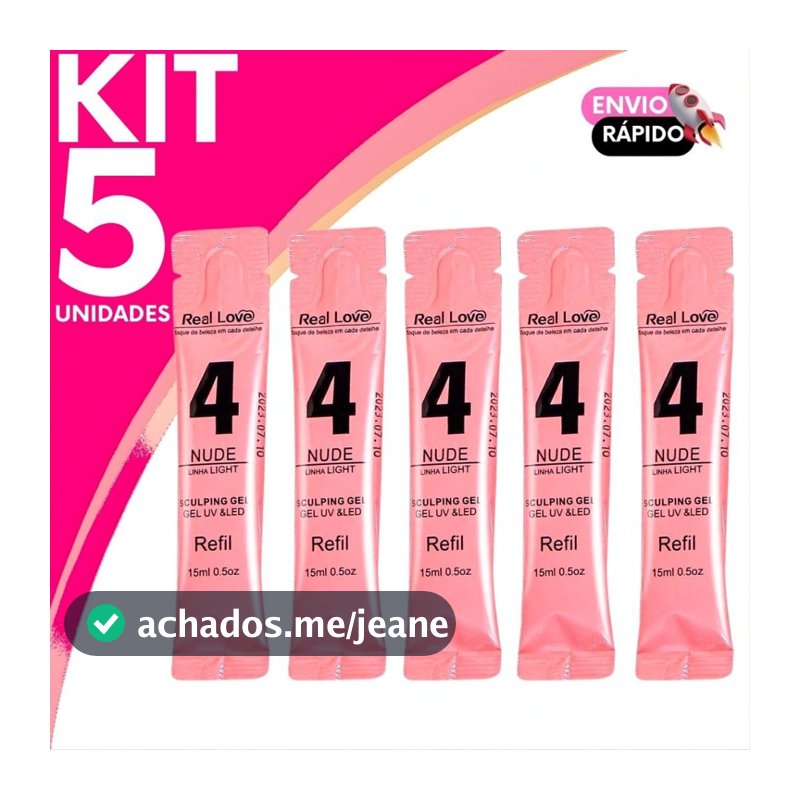 Refil Gel De Alongamento Real Love Linha Light Nude 4 Unhas Profissionais - 15ml