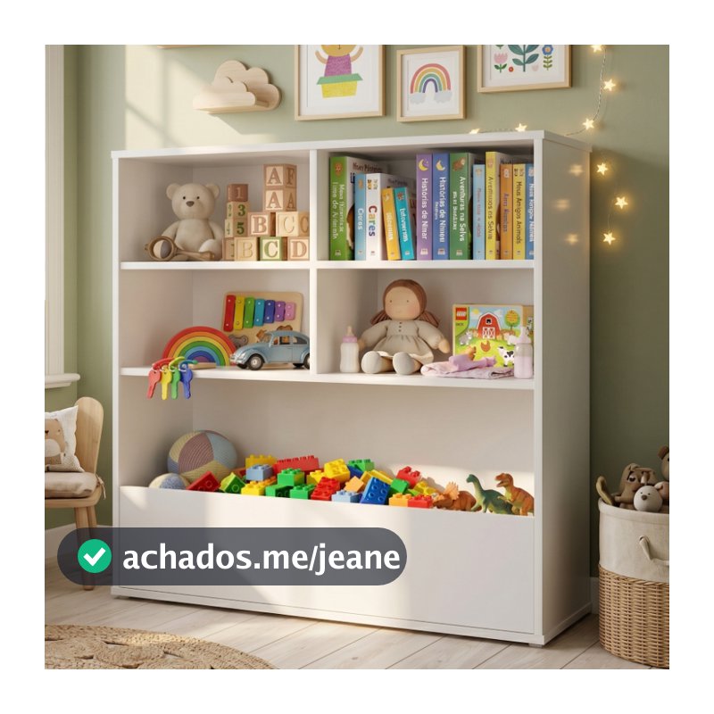 Estante Infantil Organizador Multiuso Encanto 90cm Branco Rosa com Nichos Grande MDP