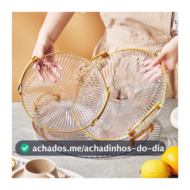 Bandeja Organizadora Decorativa Multiuso Para Servir Nórdica Com Alça e Detalhe em Dourado Decoração de Mesa