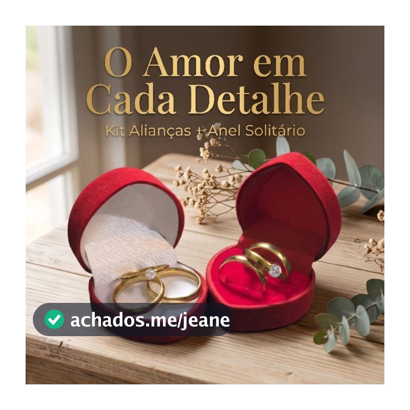 Par De Aliança Banhada Ouro 18K Tradicional Anatômica 4mm Casamento Noivado Com Anel Solitário e Caixinha Veludo