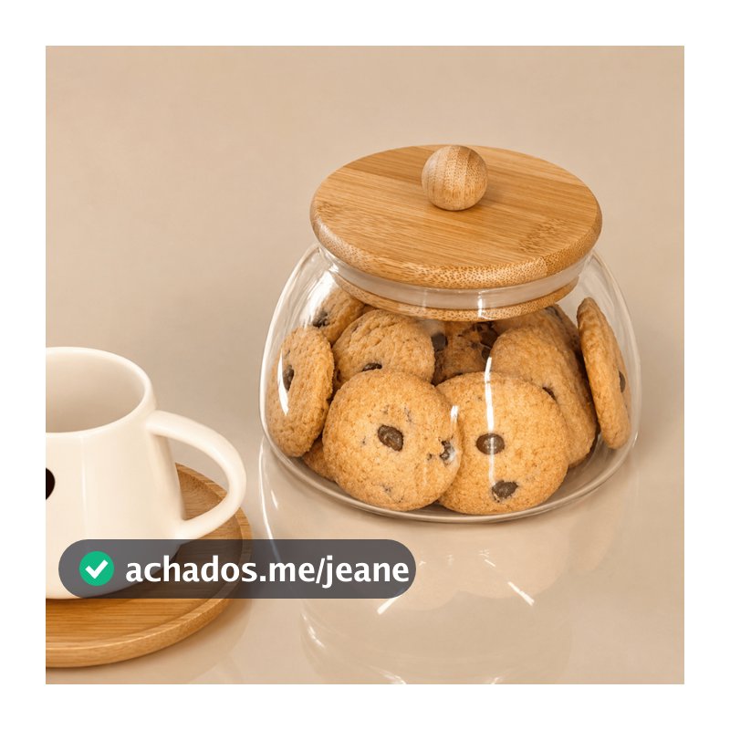 Pote de Vidro com Tampa Bambu BOLINHA TRANSPARENTE 450ML Vidro Hermético Porta Mantimentos