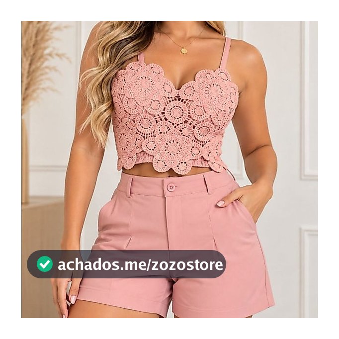 ✨ CONJUNTO FEMININO CROCHÊ FLORAL ALFAIATARIA