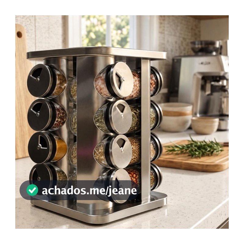 Porta Temperos e Condimentos Giratório 16 Potes - Inox