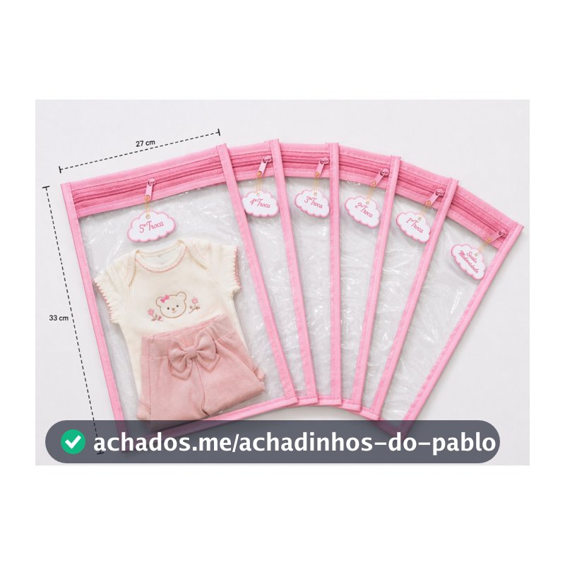 Kit 6 Saquinhos Maternidade com 6 Tag  De Identificação Com Zíper
