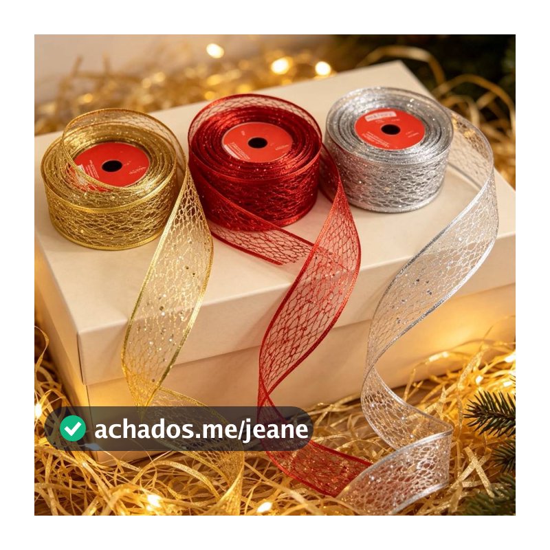Fita De Natal Aramada COM Glitter 5CMX3M/3.8cm x 3m/ 6.3cm x 3 m PARA Laço Árvore De Natal Presentes Embalagem Decoração