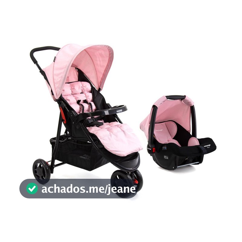 Carrinho de Bebê com Bebê Conforto Voyage Travel System Delta 0-15kg Rosa 3 Rodas