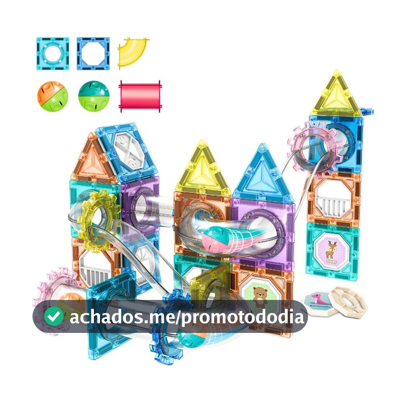 Blocos de Montar Magnéticos Brinquedo Infantil Educativo 68 Peças Circuito com Bolinhas Aprendizagem