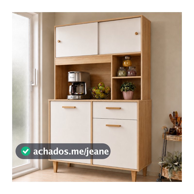 Armário de Cozinha Kit Compacto Freijó Off-White 180cm 4 Portas 1 Gaveta Moderno Organizador - Blue Moby