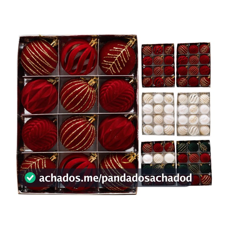 12pçs Bolas De Natal De Veludo , Enfeites De Árvore Flocados Entrega Para Decoração De Feriado