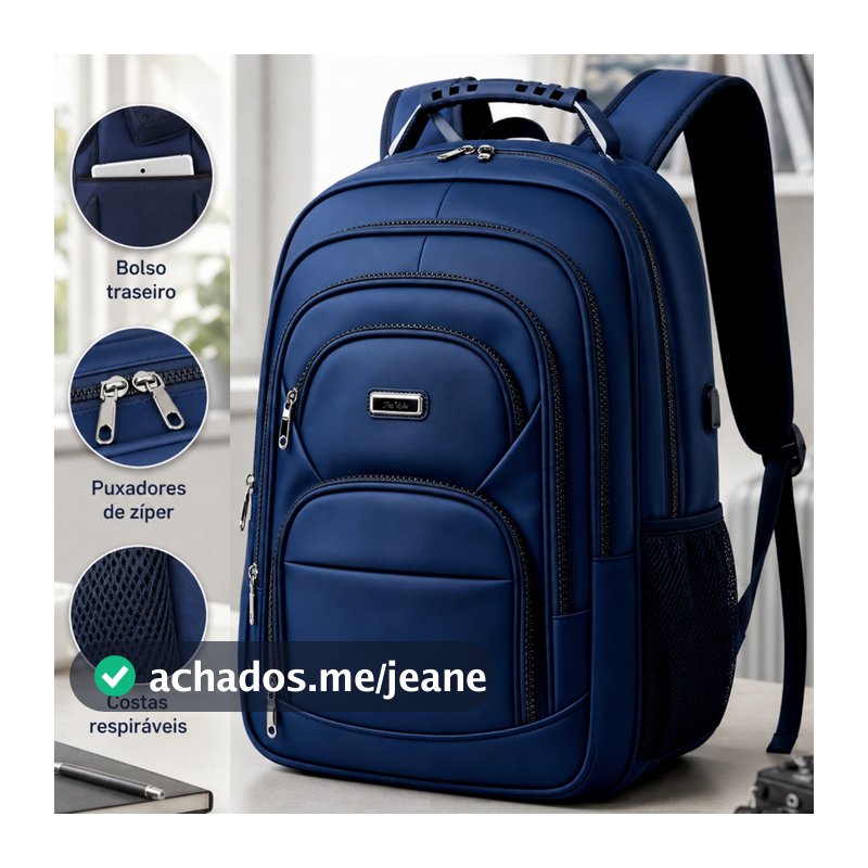 Mochila Unissex 19 Pol Impermeável Grande Capacidade Compartimentos Organizadores para Notebook Estudo e Trabalho