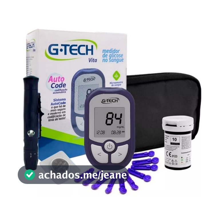 Medidor Glicose Diabete Gtech Vita / Ultra Kit Com 1 Aparelho 1 Caneta 10 Tiras 10 Lancetas Completo