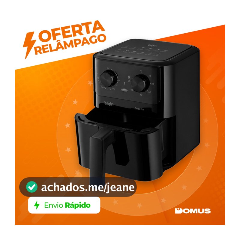 Air Fryer Elgin Quad Fry 4,2L 1400W Preta Fritadeira Sem Óleo