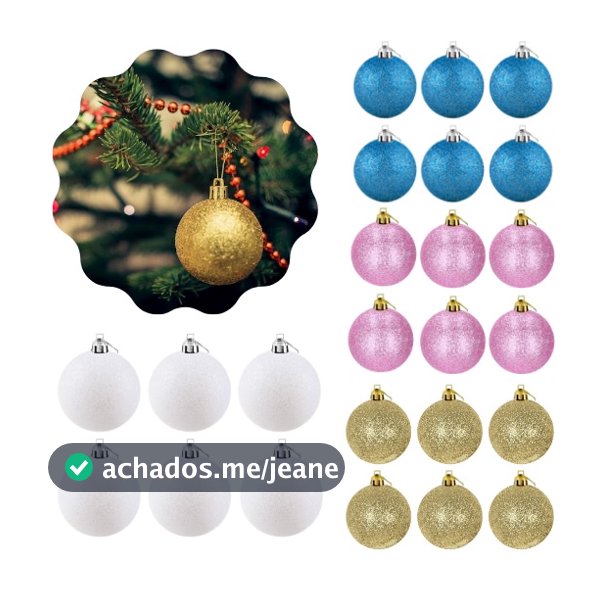 Kit 18 Bola Bolinha Glitter 4cm Decoração Enfeite Festa Natal Árvore Guirlanda Pendurar Pingente Brilhante Dourada/Branca/Azul/Rosa