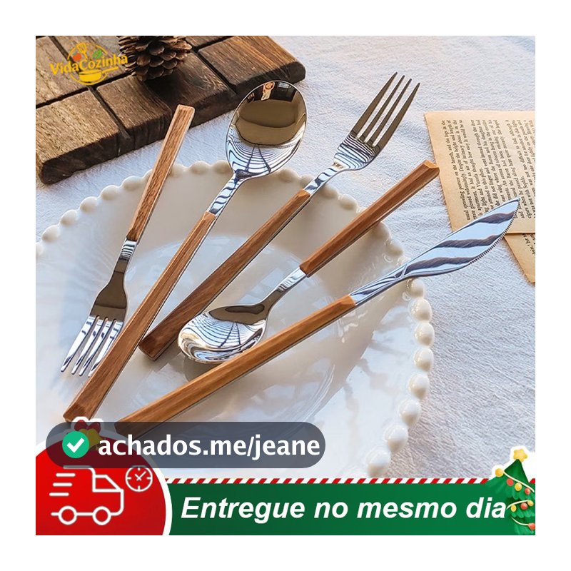 Jogo De Talheres Faqueiro Com Aço Inox,  Cabo Madeira Premium Elegância e Durabilidade para Sua Mesa