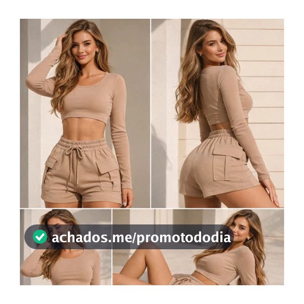 Kit Shorts Cargo Moletom Feminino Com Bolso Lateral Moletinho