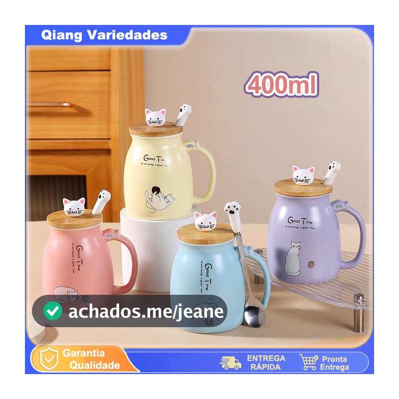 Caneca Cat 400ml - Xícara De Café Para Presente E Uso
