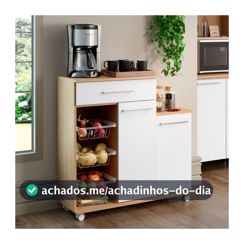 Balcão Fruteira Multiuso Ditália MF-185 Carvalho/Branco
