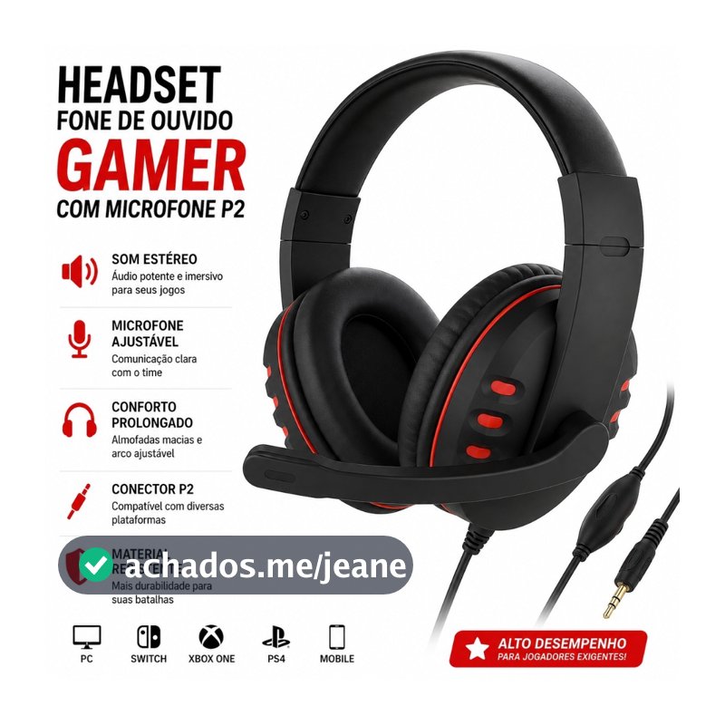 Headset Fone De Ouvido Gamer Com Microfone P2 Para PC Computador Headphone Videogame Celular