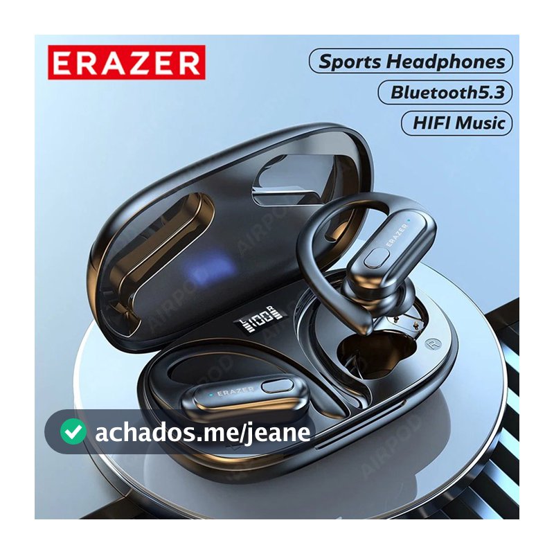 ERAZER XT60 Fone De Ouvido Sem Fio Bluetooth 5.3 Esportivo Fones Com Estéreo HiFi Display Digital LED Microfone