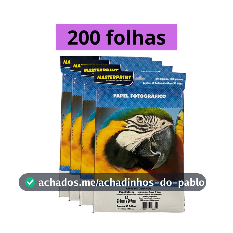 Papel Fotográfico 180G Glossy A4 À Prova D'água Brilhante Premium 200 folhas MASTER PRINT
