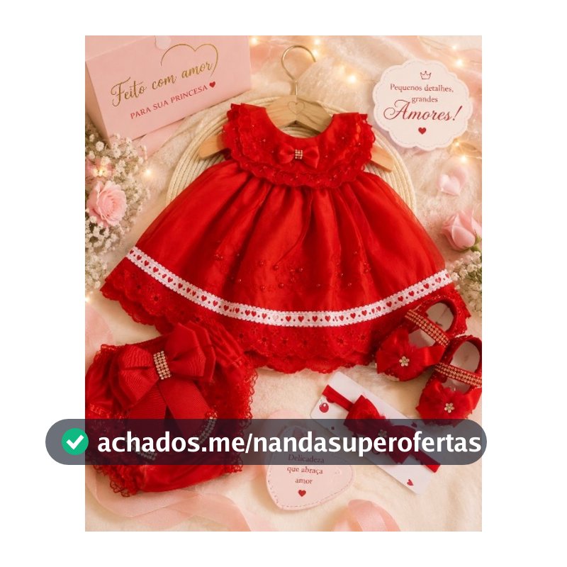 Vestido Luxo Bebê Menina Batizado Festa Organza Vermelho com Pérolas e Faixa RN ao G