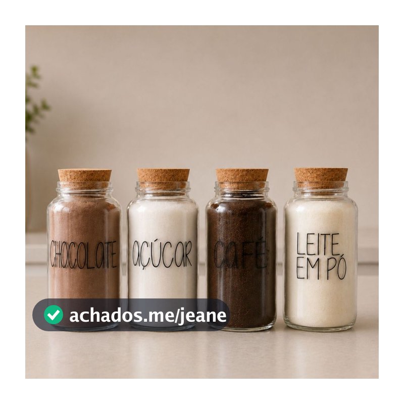 Kit Cantinho do Café | Café, Açúcar, Leite em Pó, Chocolate | 4 Potes de Vidro | Mantimento