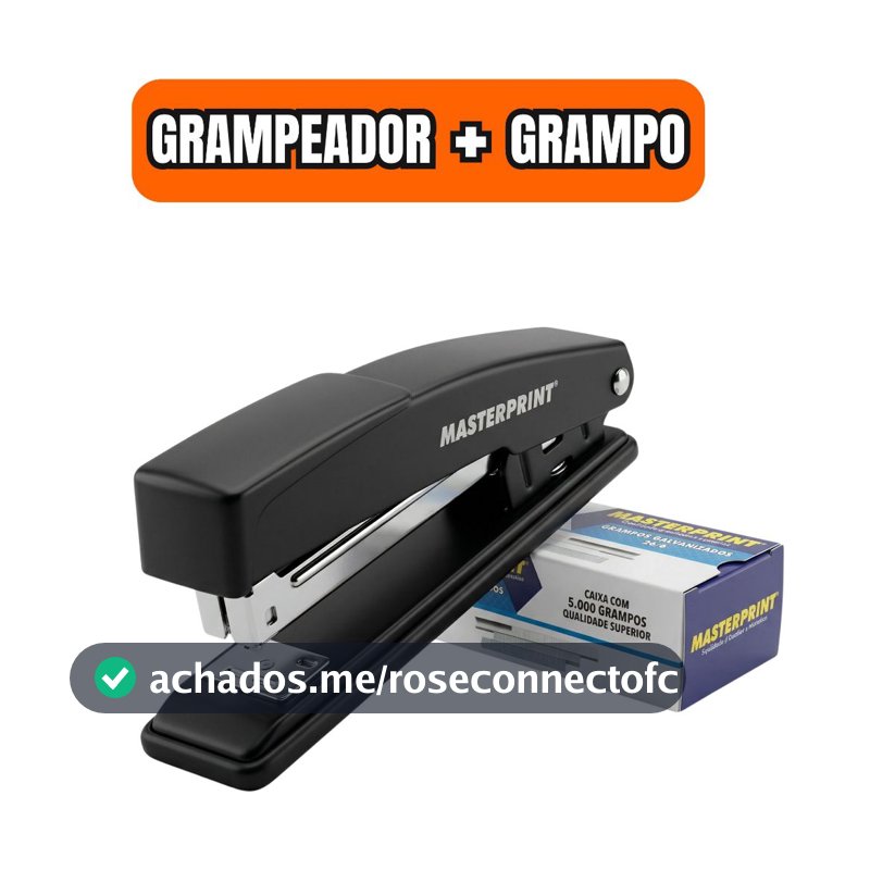 Grampeador Metal Masterprint + Caixa de 5000 Grampos Galvanizados Escolar Escritório