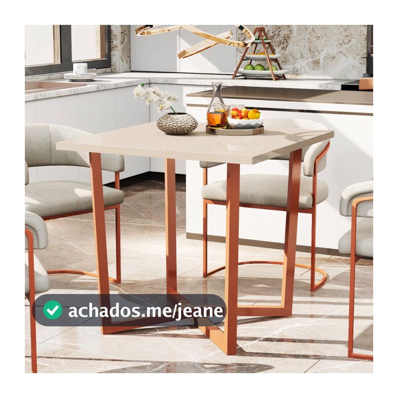 Mesa De Jantar 80x80 4 Lugares Valence Industrial Pés Em Aço Apartamento Compacta