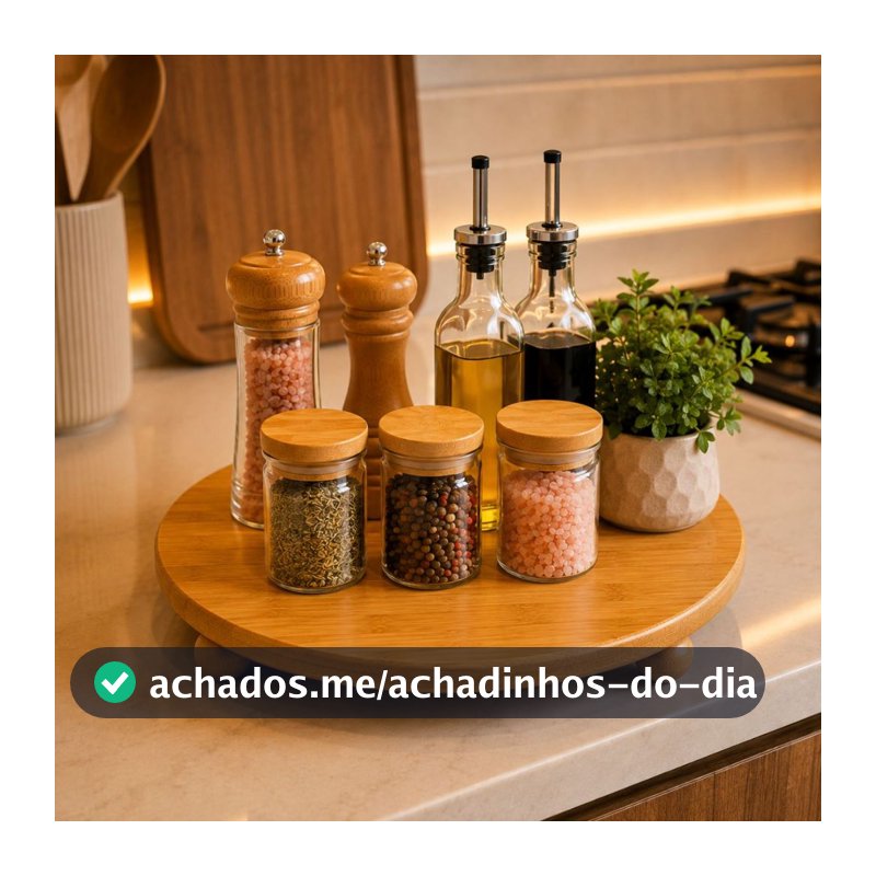 Bandeja Organizadora bambu Redonda 30cm Temperos Café Cozinha Mesa Posta