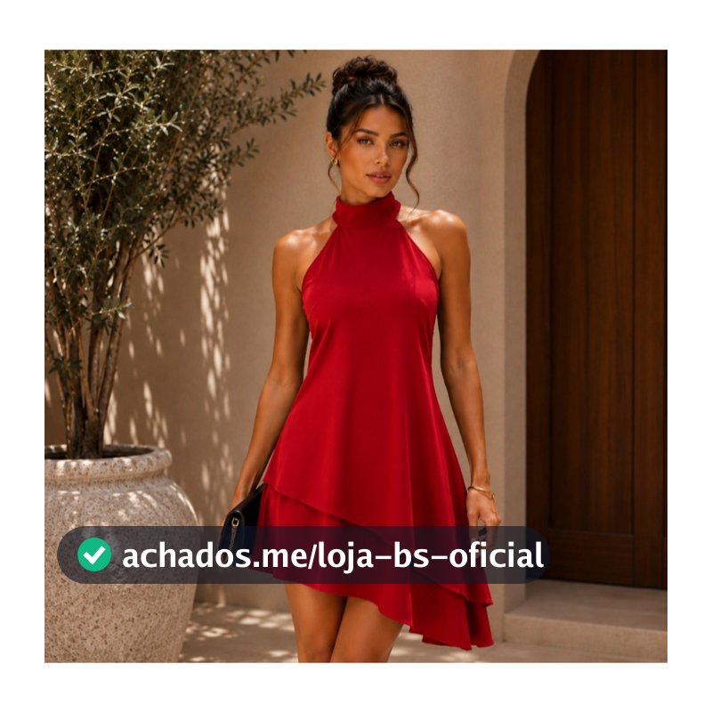 Vestido Curto Gola Alta Frente Única Festa Assimétrico Leve Casual Duna Leve Não Amassa