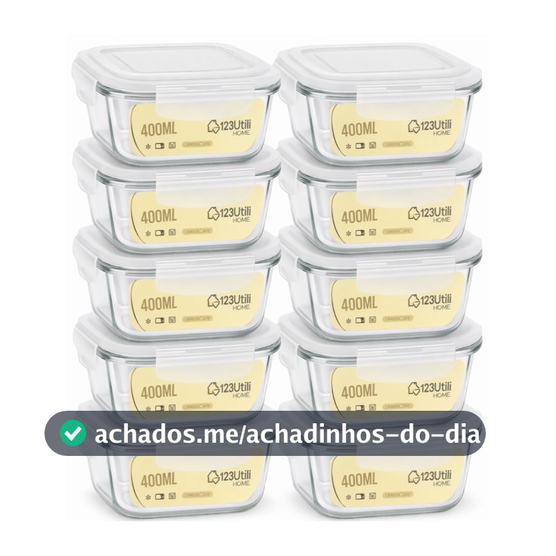 Kit Potes Herméticos Vidro 800ml, 600ml, 400ml e 310ml Marmita Refratária Tampa com Trava