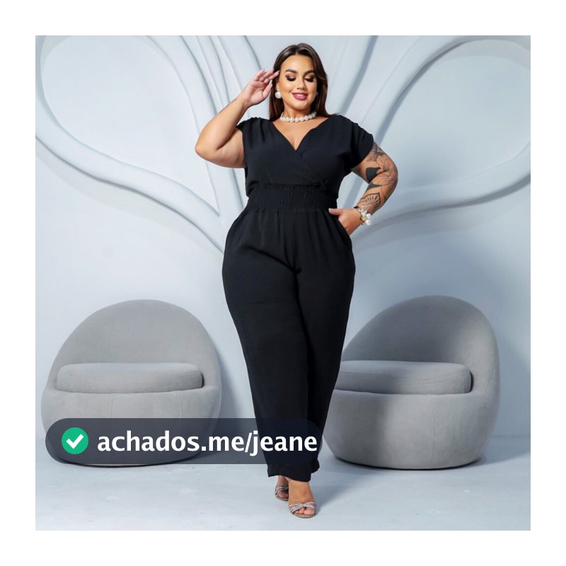 Macacão Longo Plus Size Transpassado Elastex Grande Valoriza as Curvas Elegante Casual Lia Rosa