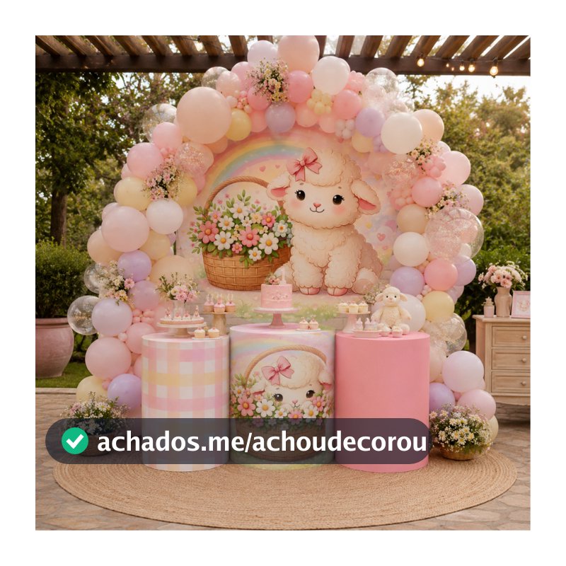 Capa Painel Redondo 1.50m  + Trio Cilindros Sublimado Veste Fácil Festa Ovelhinha Baby Oferta Bibi