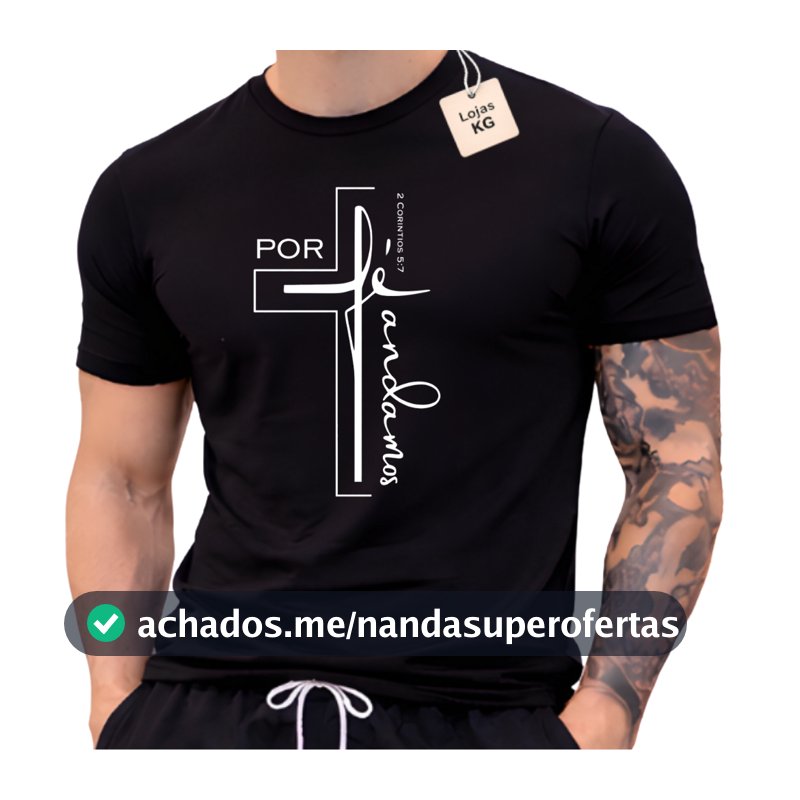 Camiseta Masculina Gospel Por Fé 2 Coríntios 5:7 Algodão Premium Estampa Cristã