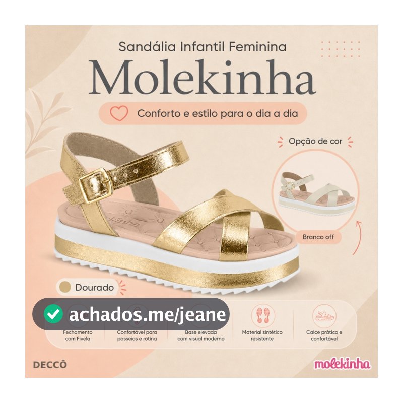 Sandália Infantil Molekinha Plataforma Ajuste No Tornozelo Confortável Moderno