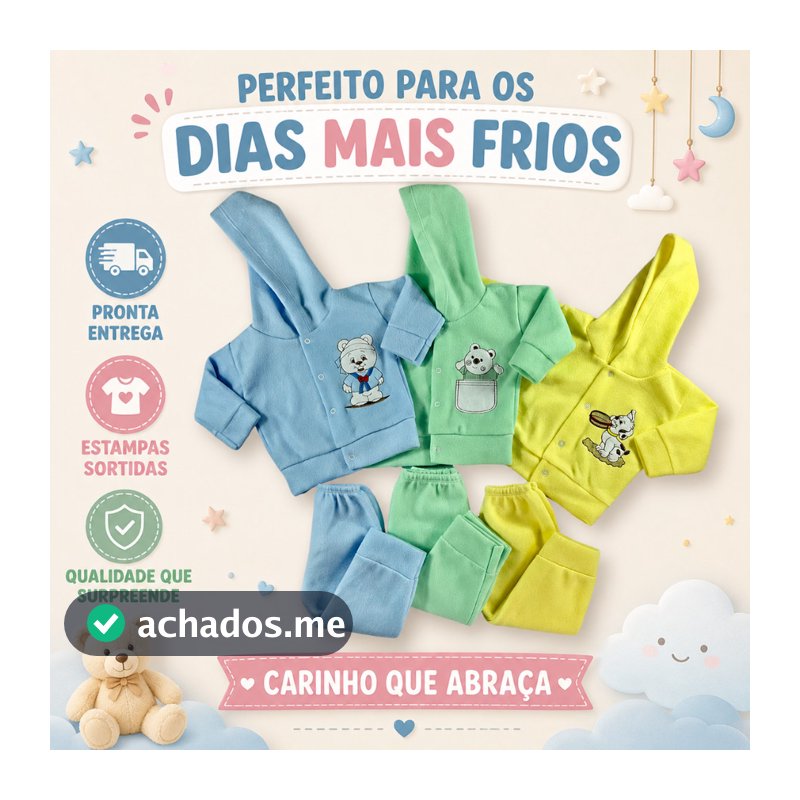 Conjunto De Bebe Com Capuz Soft Blusa + Mijão Estampado Inverno Roupa de Frio Infantil