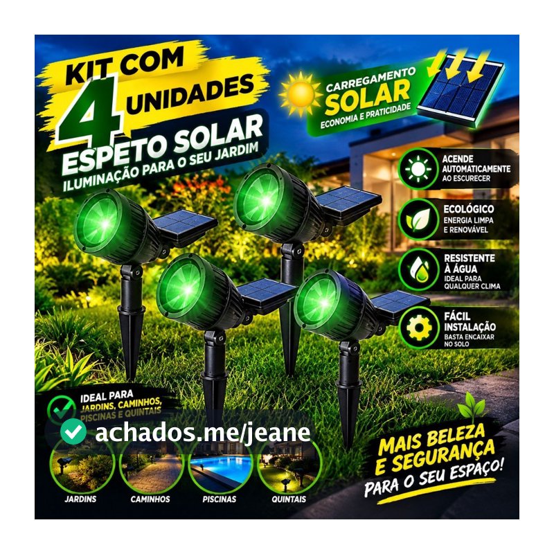 Kit 04 Luminária Solar Espeto Para Jardim 10 Lumens Ecoforce Cor Verde Voltagem