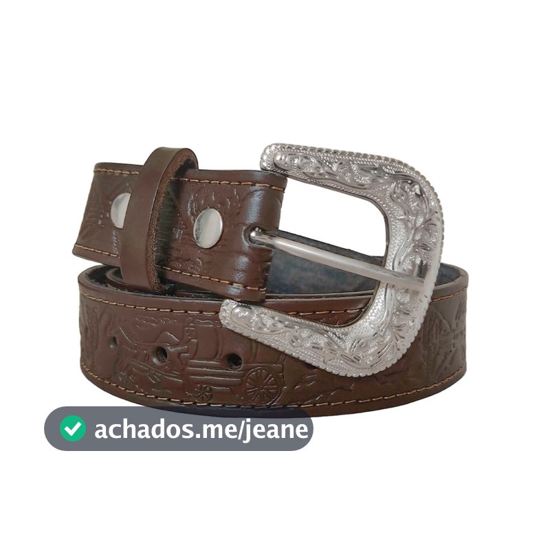 Cinto Masculino entalhado em couro com fivela country Artesanal