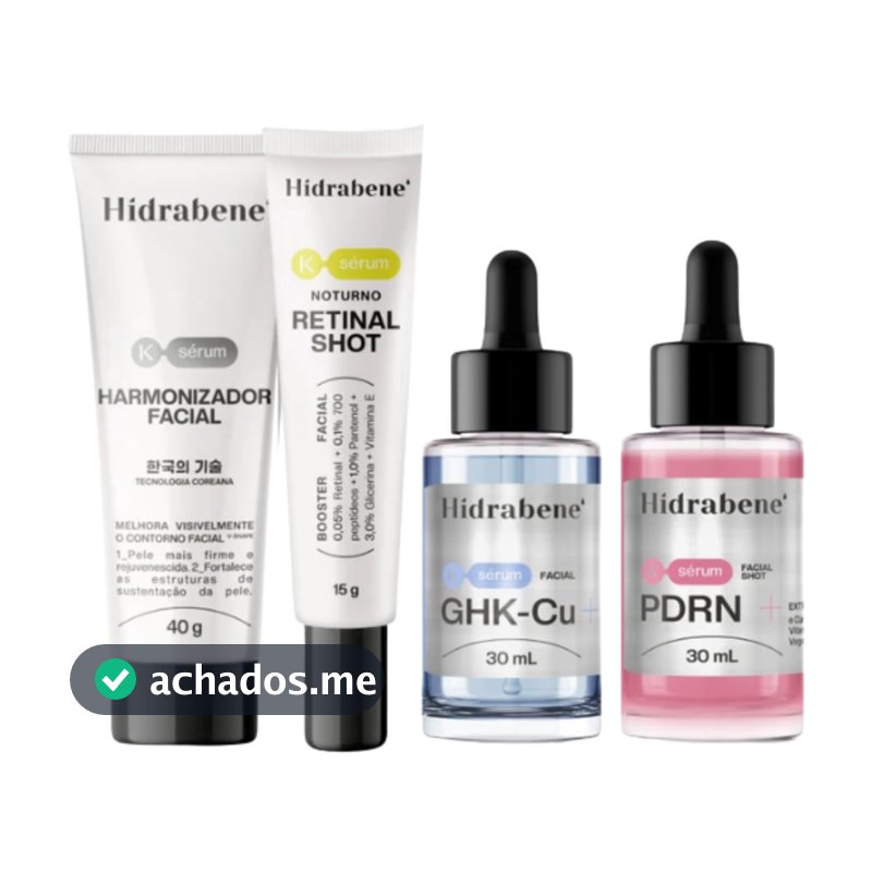 Kit Linha Coreana Hidrabene K-Sérum Harmonizador Facial + Retinal Shot + Sérum GHK-Cu + Sérum PDRN Skincare