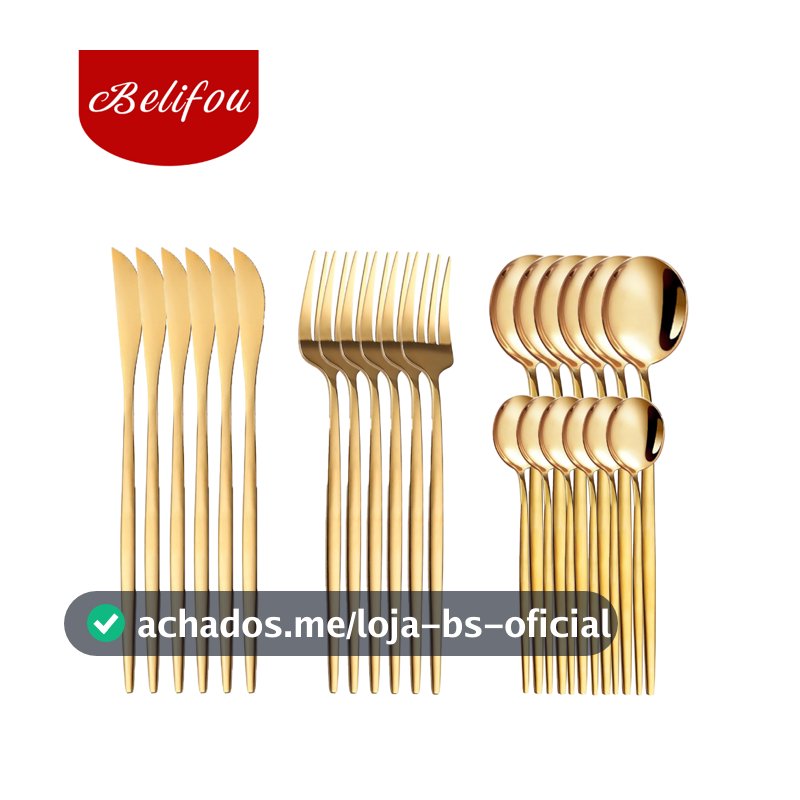 Belifou Kit 24 Jogo De Talheres Inoxidável Suprimentos Cozinha Talheres Dourados Talheres