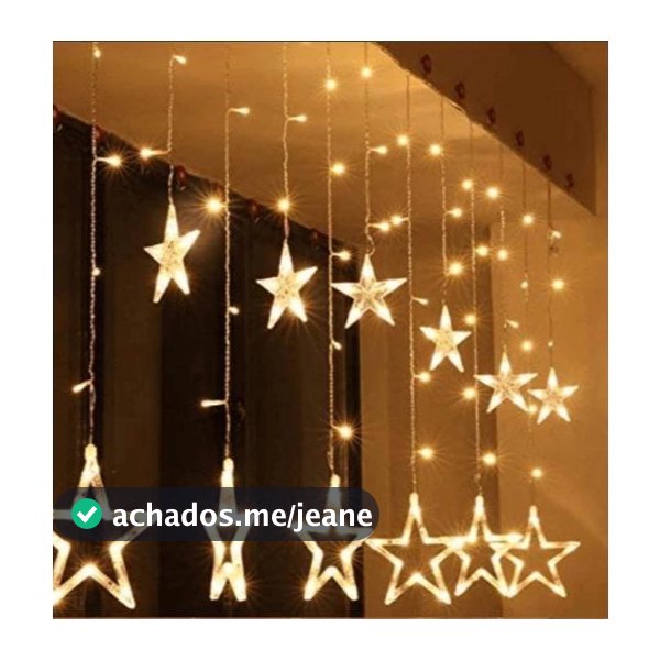 Cortina de Luzes Natalinas Estrelas 3m 110V/220V 12 Pendentes LED Quente, Branca e Colorida Decoração de Natal